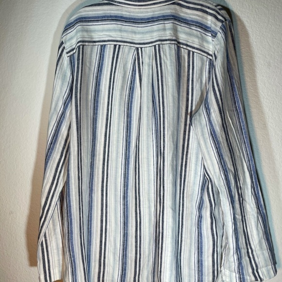 Linen Blue and White Striped JONES NEW YORK Signature button down blouse top XL - Picture 7 of 9